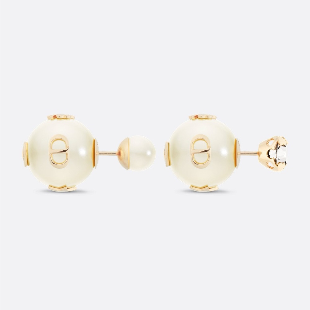Dior Tribales Earrings Gold-Finish Metal White Resin Pearl Silver-Tone Crystal - Picture 2 of 7